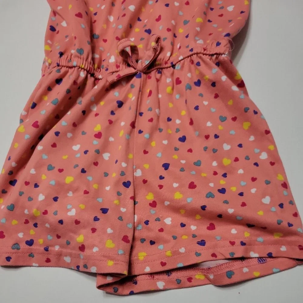 Picapino Outfit Girls 5T Jumpsuit Pink Hearts Short One-Piece 5 Comfort Stretch - Picture 2 of 12